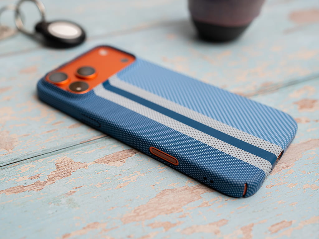 Kevlar carbon fiber ochranný kryt iPhone 17 Pro Max - Modrý syt 5